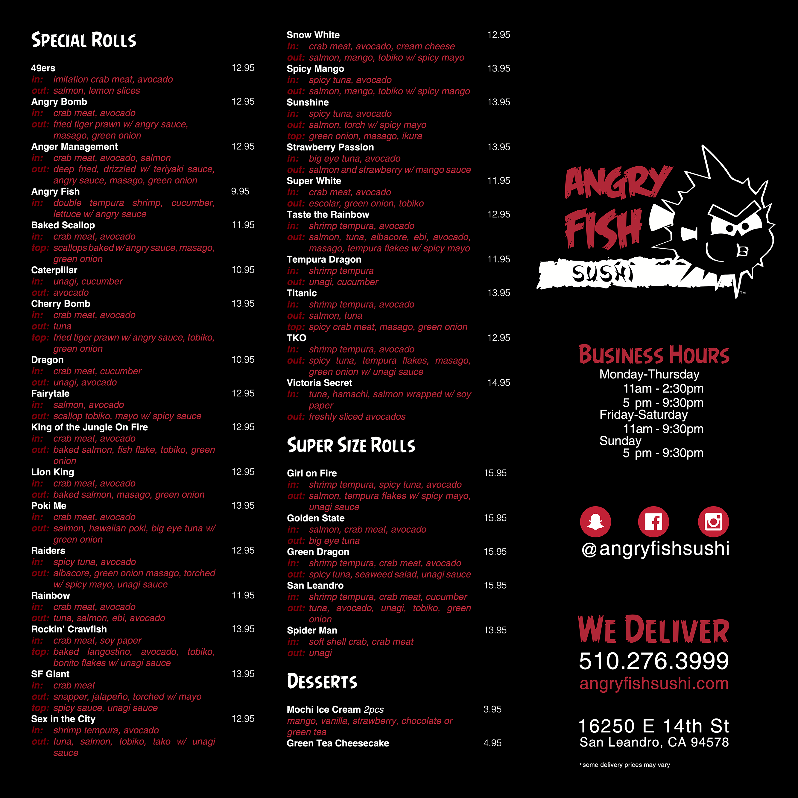 Angry Fish Sushi Togo Order Menu